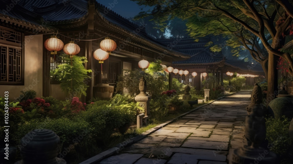 Serene Night in a Japanese Garden