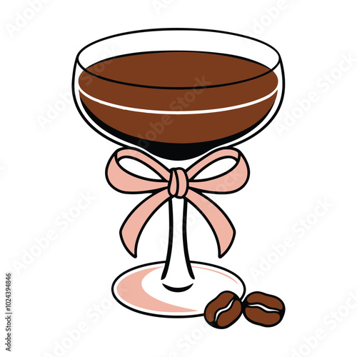 elegant cocktail glass with bow and coffee beans illustration