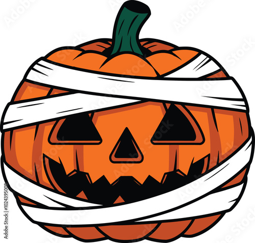Mummy jack-o'-lantern pumpkin illustration