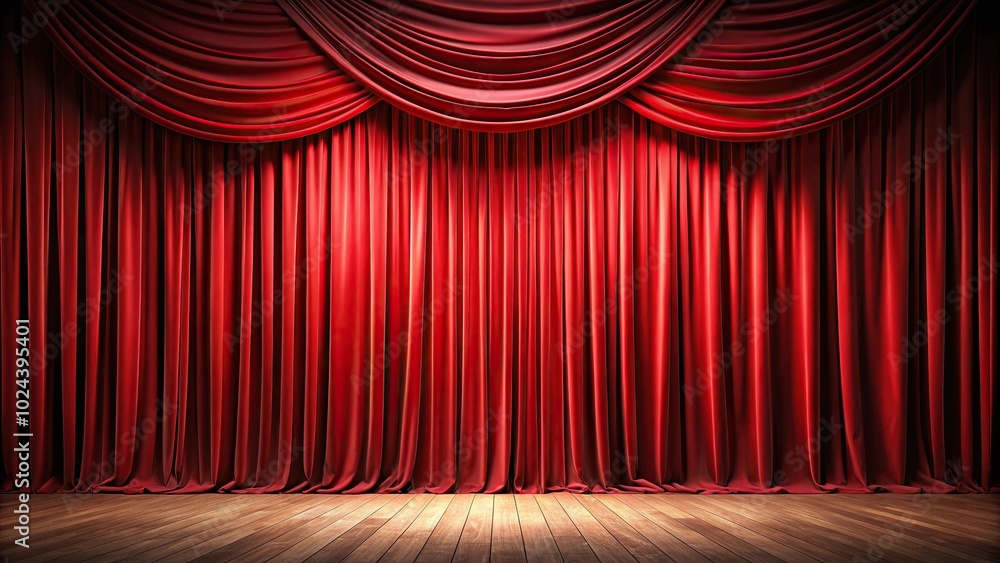 Fototapeta premium Theatrical backdrop with large red curtains against empty background