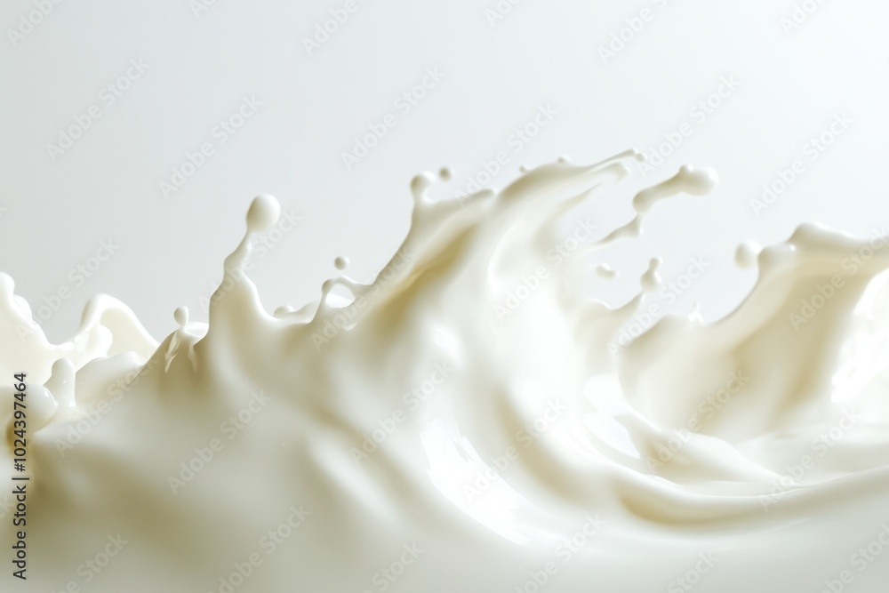 A close-up of a splash of milk frozen mid-air, with smooth, creamy waves forming dynamic shapes A close-up of a splash of milk frozen mid-air, with smooth, creamy waves forming dynamic shapes