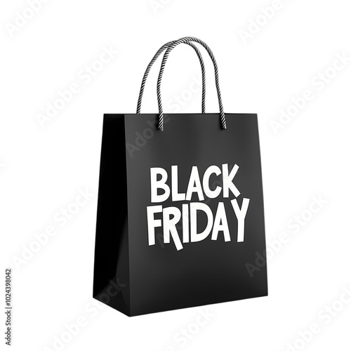 Black friday shopping bag with red tag isolated photo