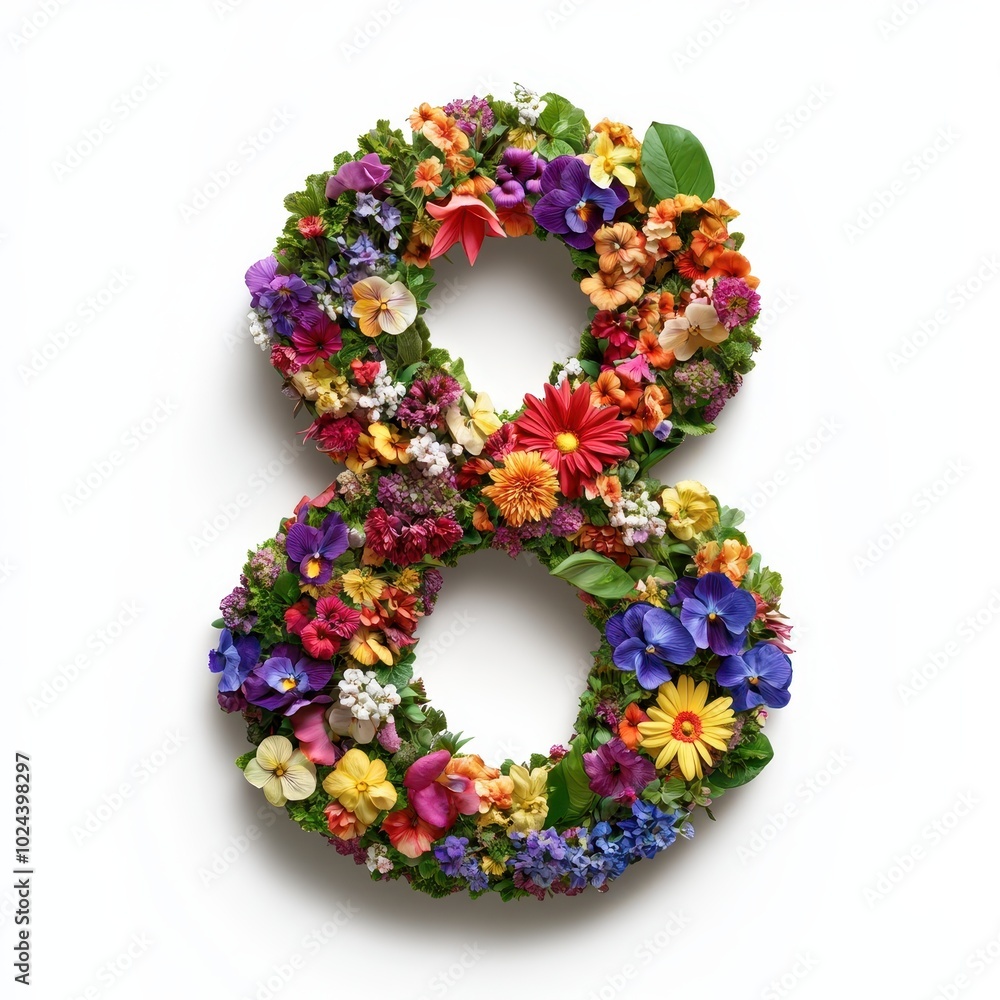A floral arrangement forming the number eight, vibrant and colorful. A floral arrangement forming the number eight, vibrant and colorful.