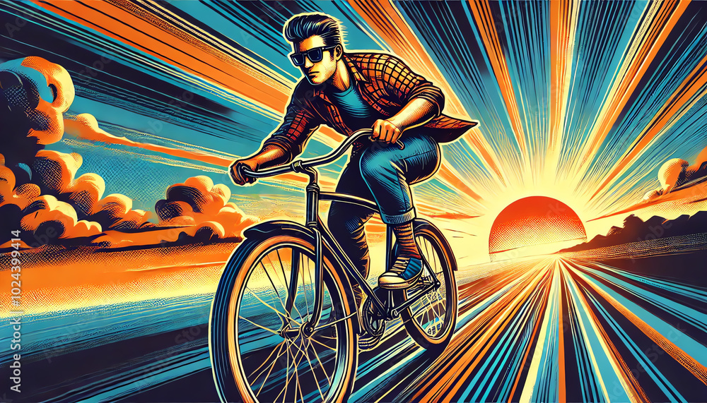 Fototapeta premium A man riding a vintage bicycle