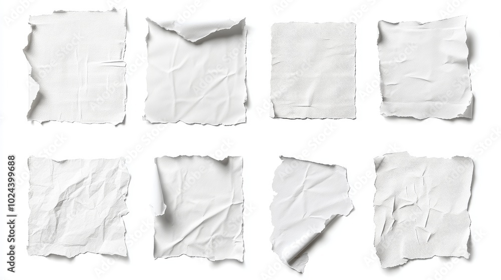 Obraz premium A collection of torn and ripped white paper sheets. Perfect for scrapbook pages, notebook tears, or adding a unique touch to social media banners.