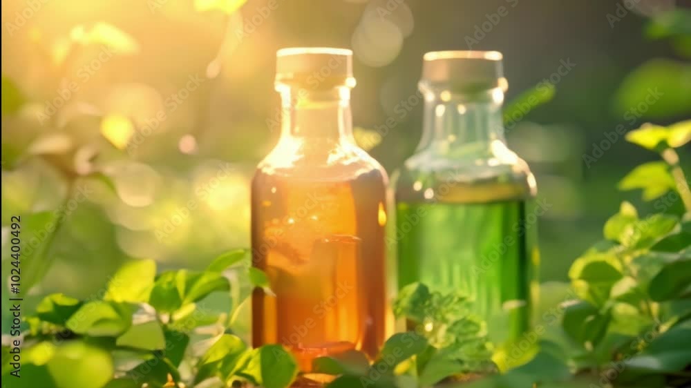 bottle of oils on the grass bottle of oils on the grass