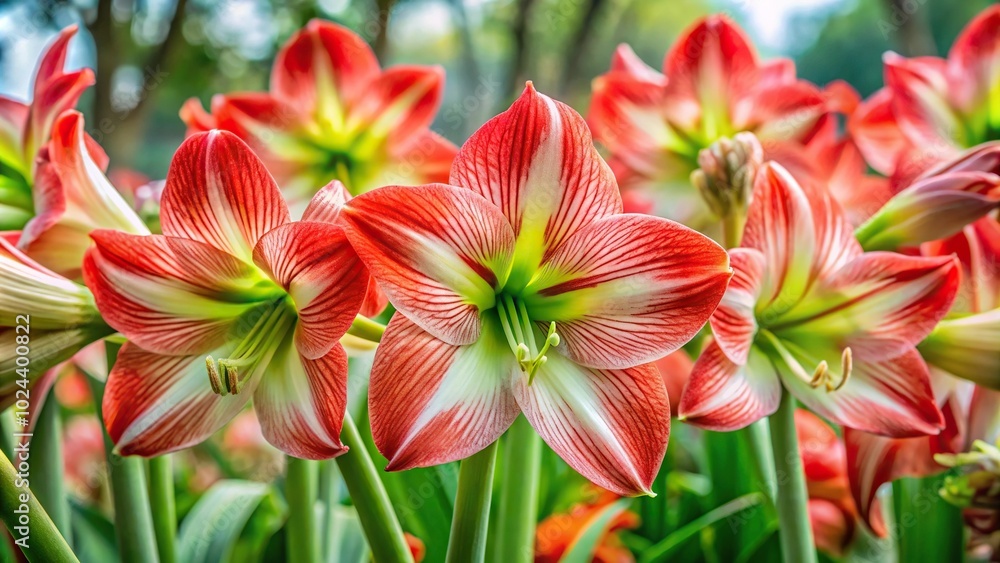 Tilted angle amaryllis flowers in full bloom, stately, bold Tilted angle amaryllis flowers in full bloom, stately, bold