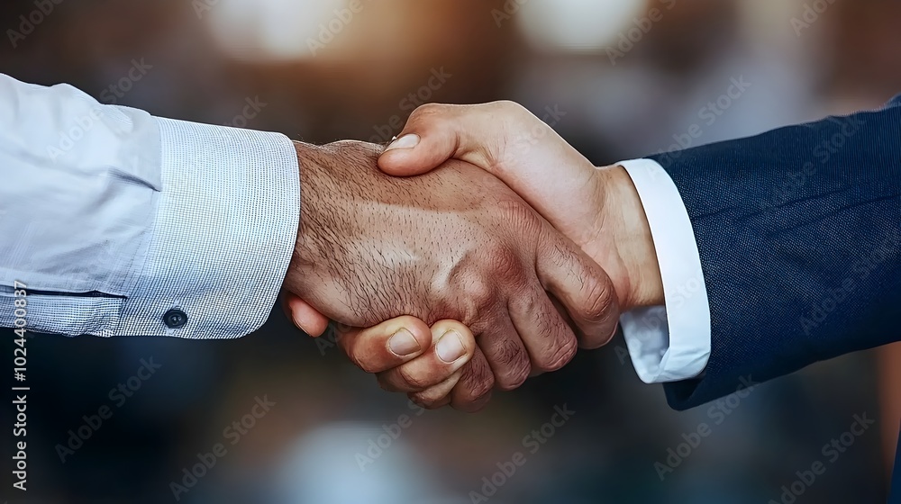 Two professional businessmen shaking hands after successfully negotiating and finalizing an important investment deal Two professional businessmen shaking hands after successfully negotiating and finalizing an important investment deal