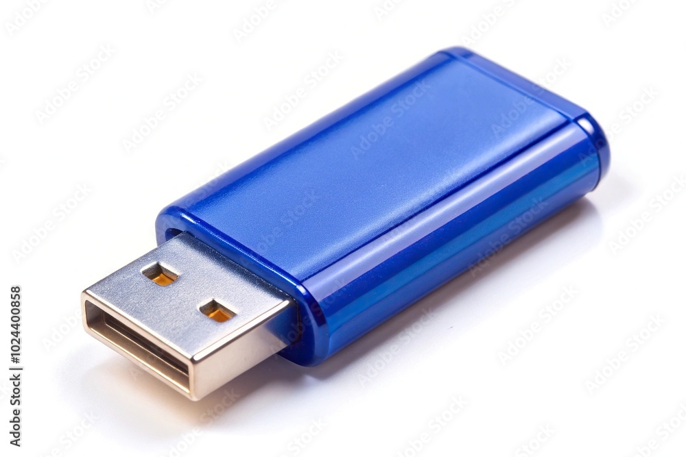 Blue USB flash drive on white background Blue USB flash drive on white background