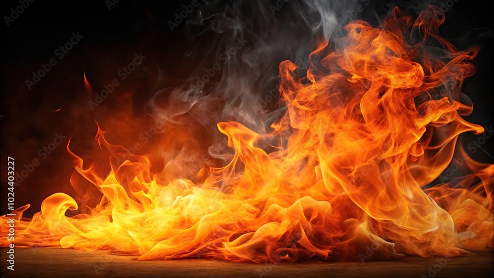Tilted angle isolated on black hot orange fire in smoke Tilted angle isolated on black hot orange fire in smoke