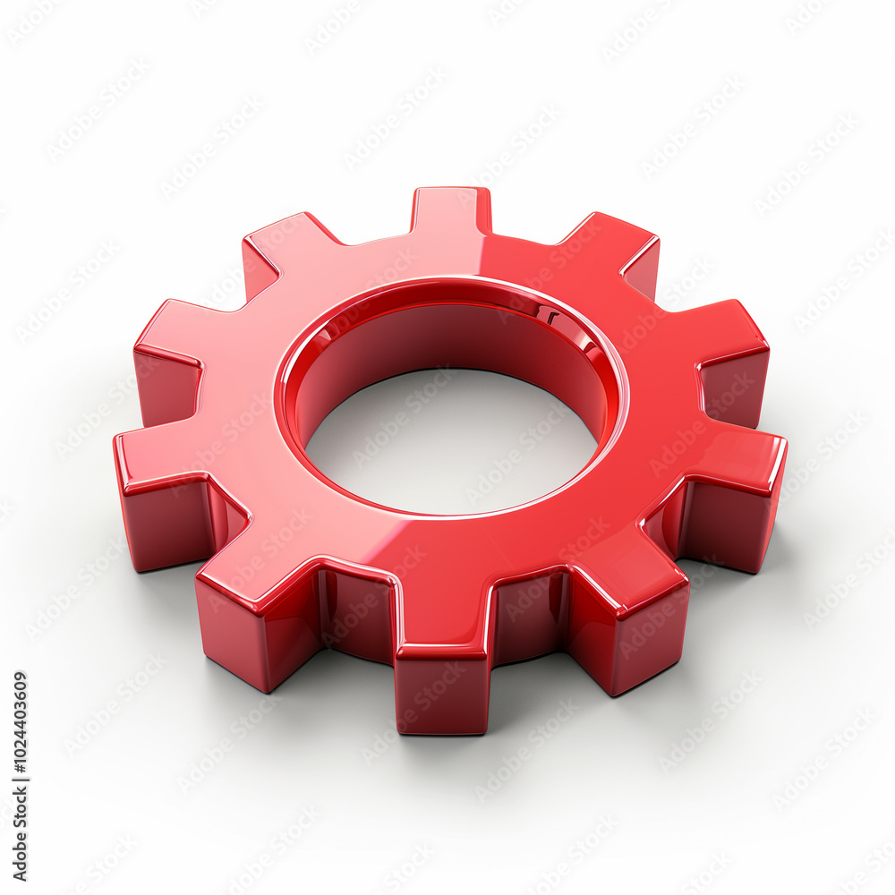 Red glossy gear with eight teeth on white background. Red glossy gear with eight teeth on white background.