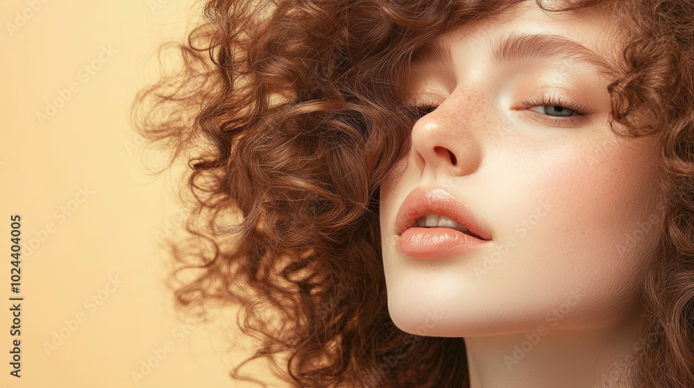 Portrait of a Woman with Curly Hair on Warm Background Portrait of a Woman with Curly Hair on Warm Background