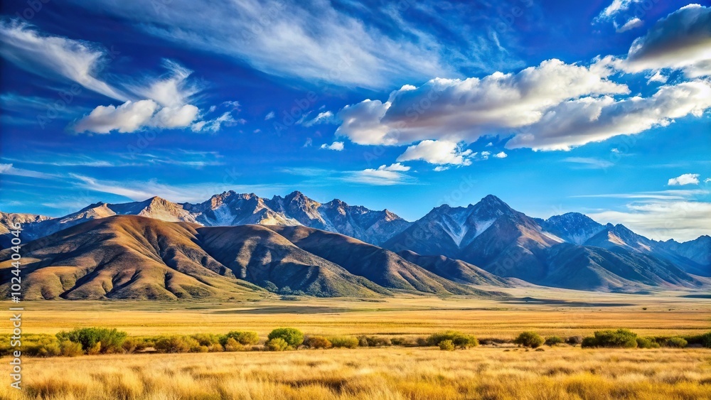 Tilted angle mountains in the background with blue skies of plains Tilted angle mountains in the background with blue skies of plains
