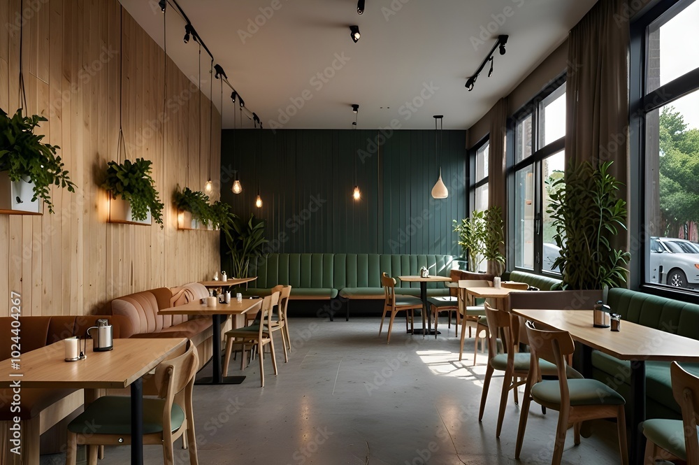 Foto de Interior of cozy restaurant. Contemporary design in loft style ...