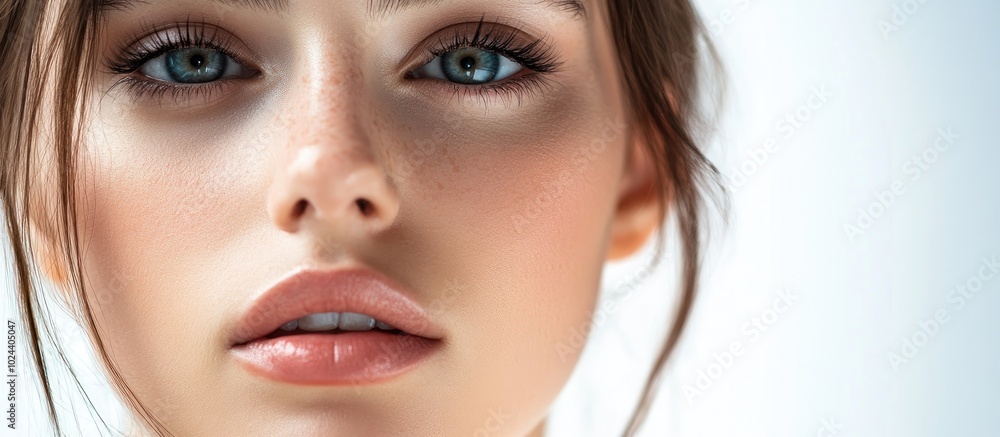 Beautiful Woman Face Close Up Studio On White Studio Shot Beautiful Woman Face Close Up Studio On White Studio Shot