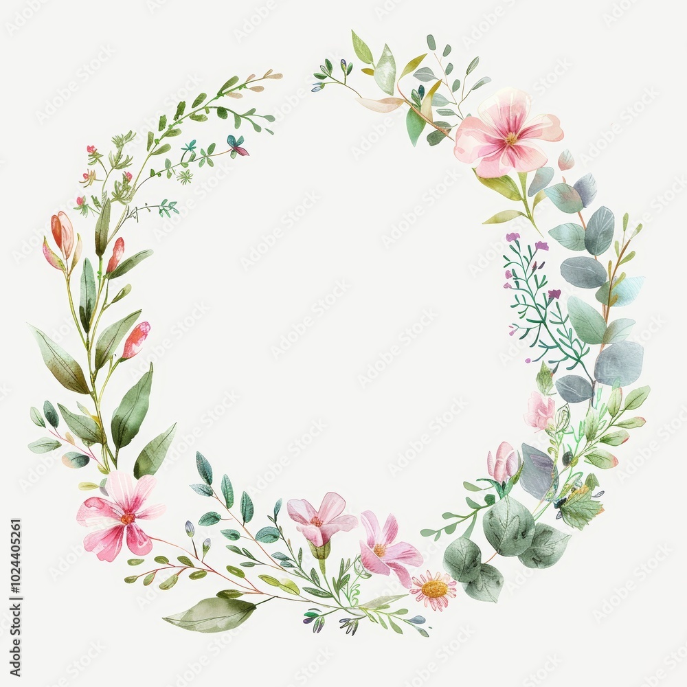 Fototapeta premium corona de flores silvestres acuarela. tarjeta, boda, invitación