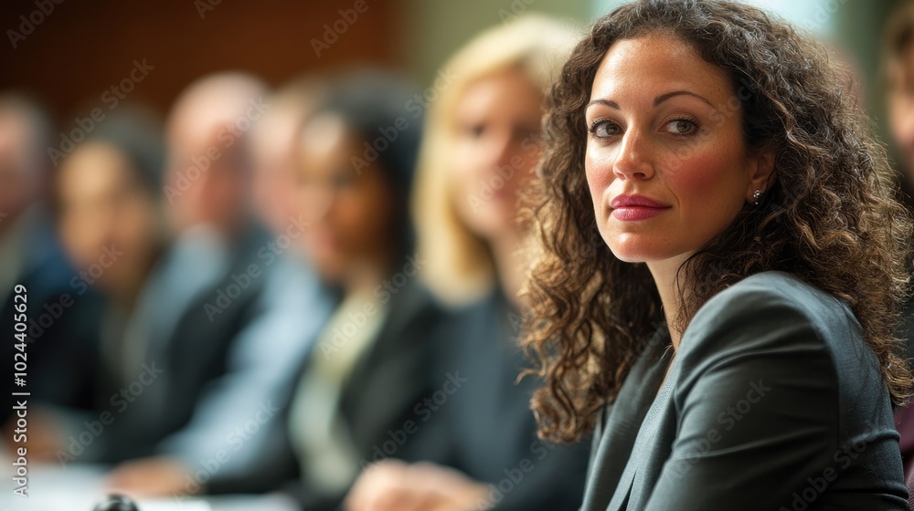Businesswoman leading a discussion with a diverse group of business professionals at a conference meeting Businesswoman leading a discussion with a diverse group of business professionals at a conference meeting