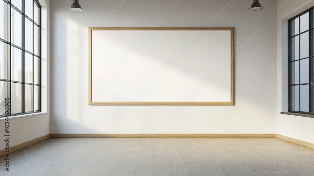 Spacious room with large framed blank board on wall Spacious room with large framed blank board on wall