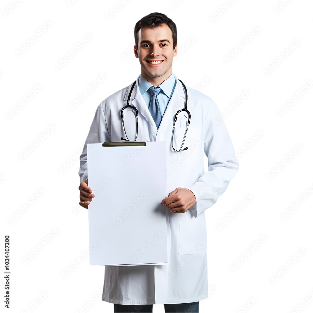 A doctor is holding a tablet with a picture of a man in a white coat A doctor is holding a tablet with a picture of a man in a white coat