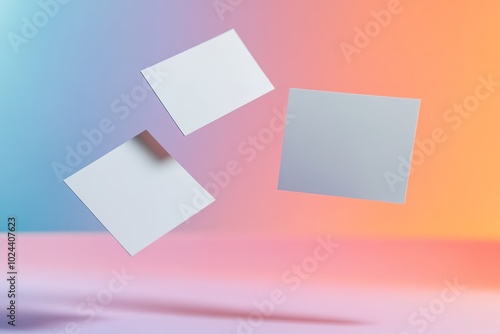 Floating blank cards on colorful gradient background