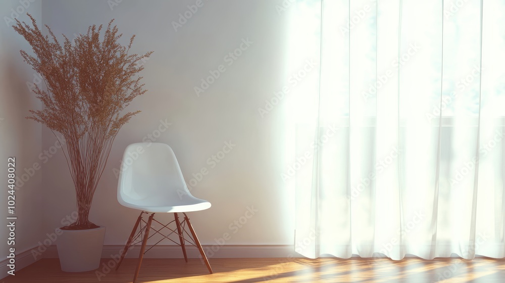 Serene morning light in modern minimalist interior Serene morning light in modern minimalist interior