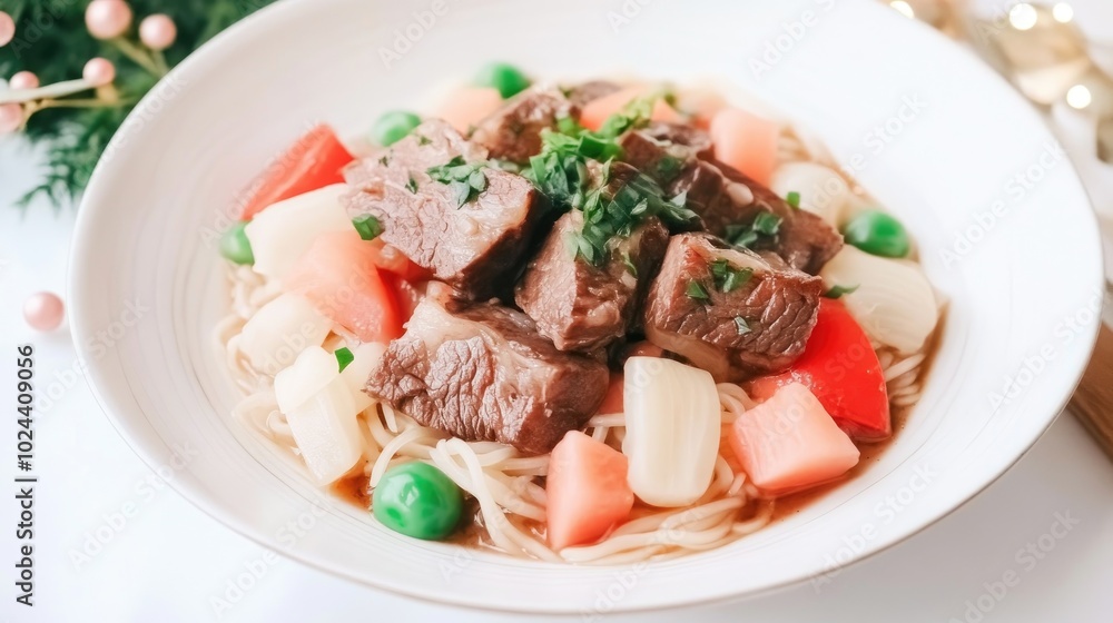 Braised Meat Slices with Noodles and Vegetables Braised Meat Slices with Noodles and Vegetables