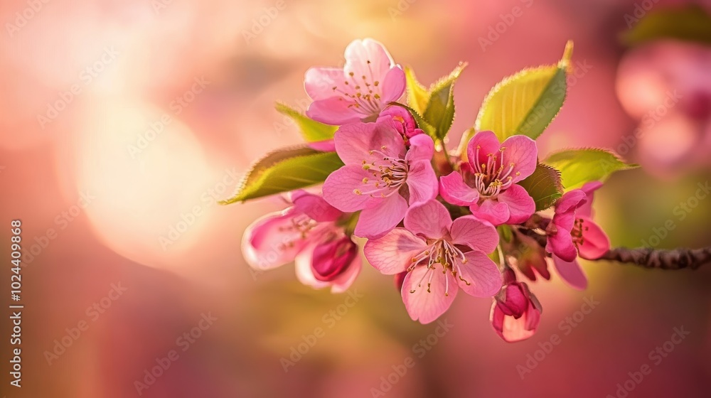 Obraz premium Enchanting pink cherry blossoms in soft sunset light