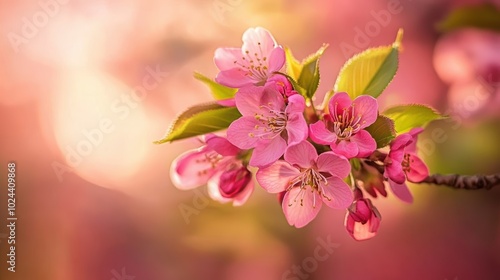 Enchanting pink cherry blossoms in soft sunset light