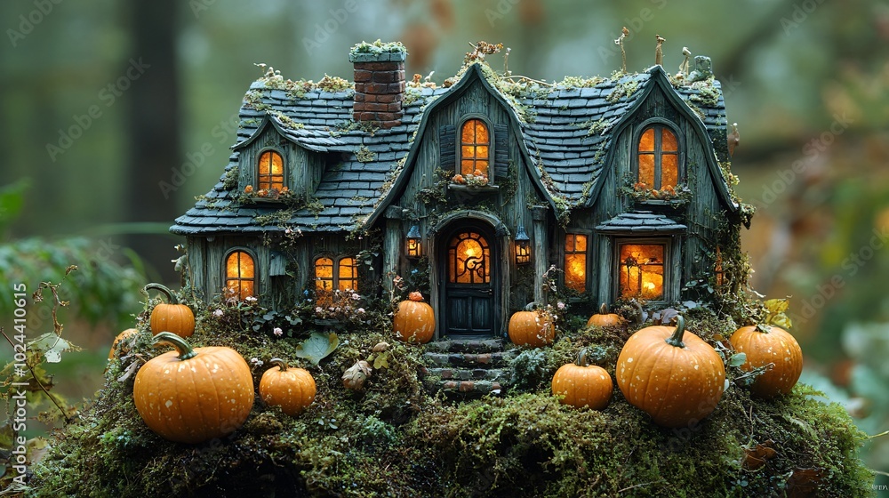 Charming Miniature House Surrounded by Autumn Details Charming Miniature House Surrounded by Autumn Details
