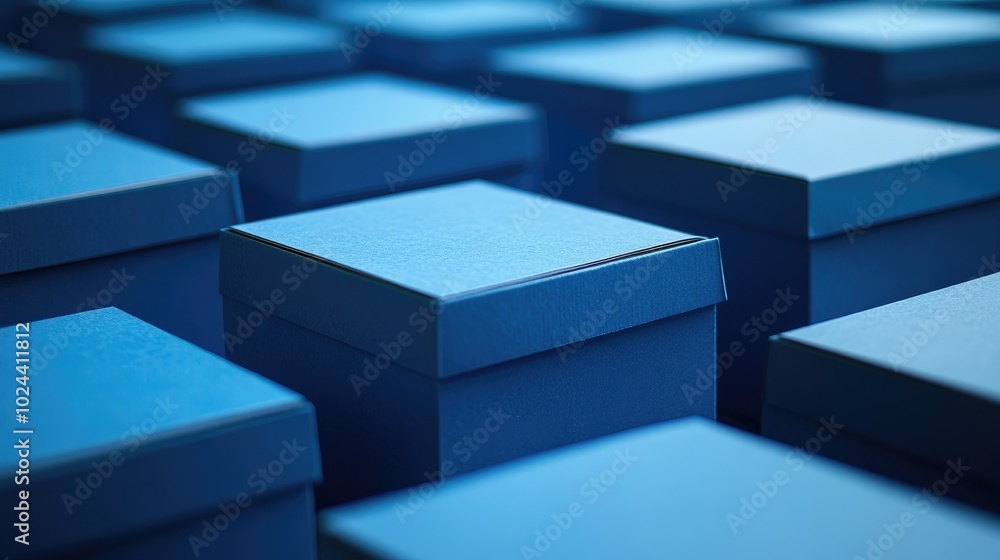 Blue cardboard boxes viewed from the side Blue cardboard boxes viewed from the side