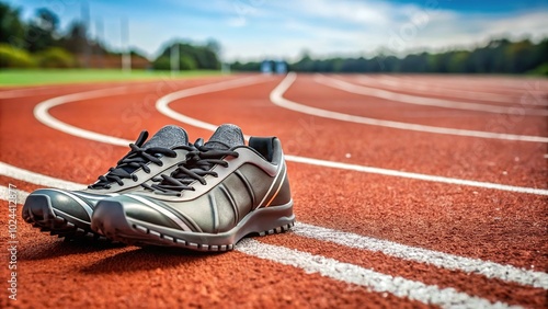 Track and field spikes on rubberized track photo