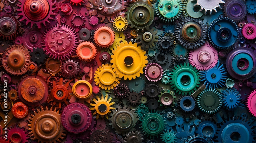 A Colorful Arrangement of Interlocking Cogwheels A Colorful Arrangement of Interlocking Cogwheels