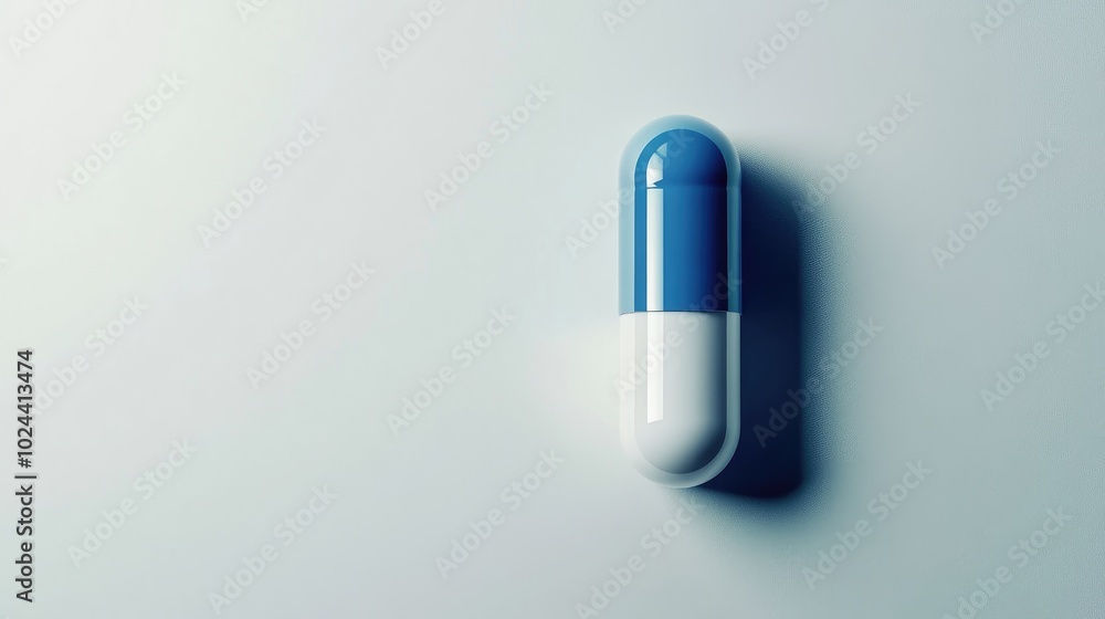 Blue and White Pill on a White Background Representing Medical Themes Blue and White Pill on a White Background Representing Medical Themes