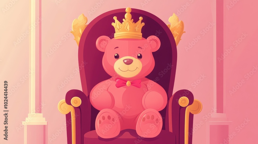 Adorable Bear Seated On A Throne With A Golden Crown Set Against A Royal Backdrop Cartoon Teddy Bear Figure Opulent Lifestyle Illustration Adorable Bear Seated On A Throne With A Golden Crown Set Against A Royal Backdrop Cartoon Teddy Bear Figure Opulent Lifestyle Illustration
