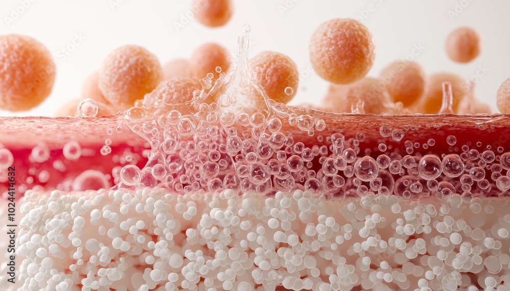 A transparent view of skin layers in 3D, with nerve endings, sweat glands, and sebaceous glands visible as they travel through the epidermis and dermis. A transparent view of skin layers in 3D, with nerve endings, sweat glands, and sebaceous glands visible as they travel through the epidermis and dermis.