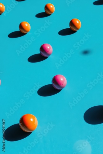 Colorful balls on blue background with shadows