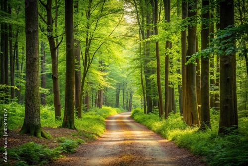 Tranquil forest path reflecting in water