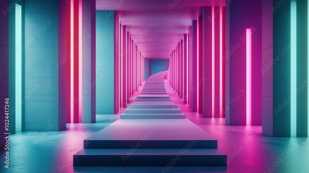 Vibrant Neon Corridor Perspective Vibrant Neon Corridor Perspective