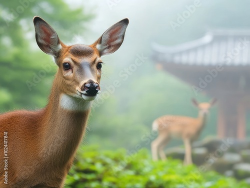 Misty Morning at Kiyomizu Dera with Deer