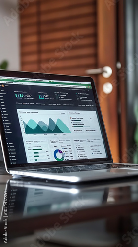 Laptop displaying analytics on a table