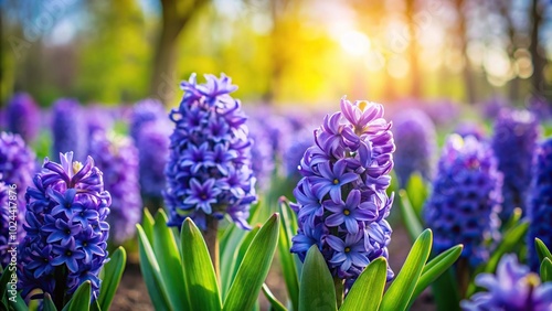 Fototapeta Naklejka Na Ścianę i Meble -  Tranquil hyacinth flowers swaying in garden background