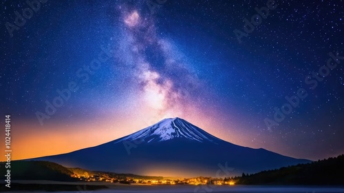 Night Sky Over Mount Fuji Under Starry Display