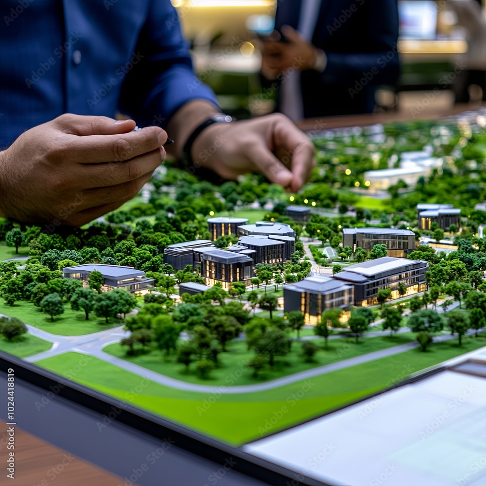 Fototapeta premium Futuristic Urban Planning Model with AI Design Concepts