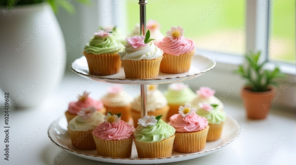 Tiered Cupcake Display Stand Filled With a Variety of Intricately Decorated Cupcakes Tiered Cupcake Display Stand Filled With a Variety of Intricately Decorated Cupcakes