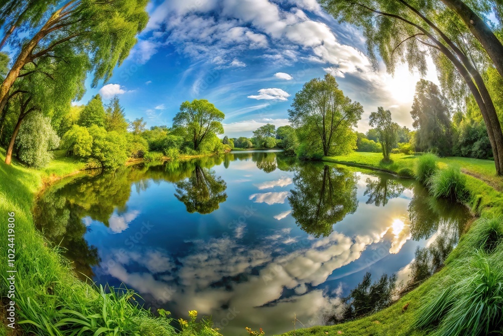Tranquil pond reflecting greenery Tranquil pond reflecting greenery