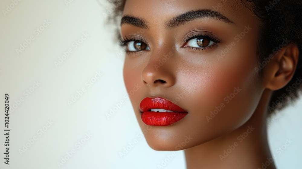 A close-up portrait of a woman with striking makeup and a confident expression. A close-up portrait of a woman with striking makeup and a confident expression.