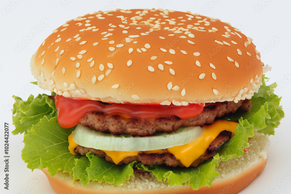 Hamburger on gray with side of meat and vegetables. burger meat american concept. hamburger and fast food on a gray . a hamburger on a gray with lifestyle a fast food. Hamburger on gray with side of meat and vegetables. burger meat american concept. hamburger and fast food on a gray . a hamburger on a gray with lifestyle a fast food.