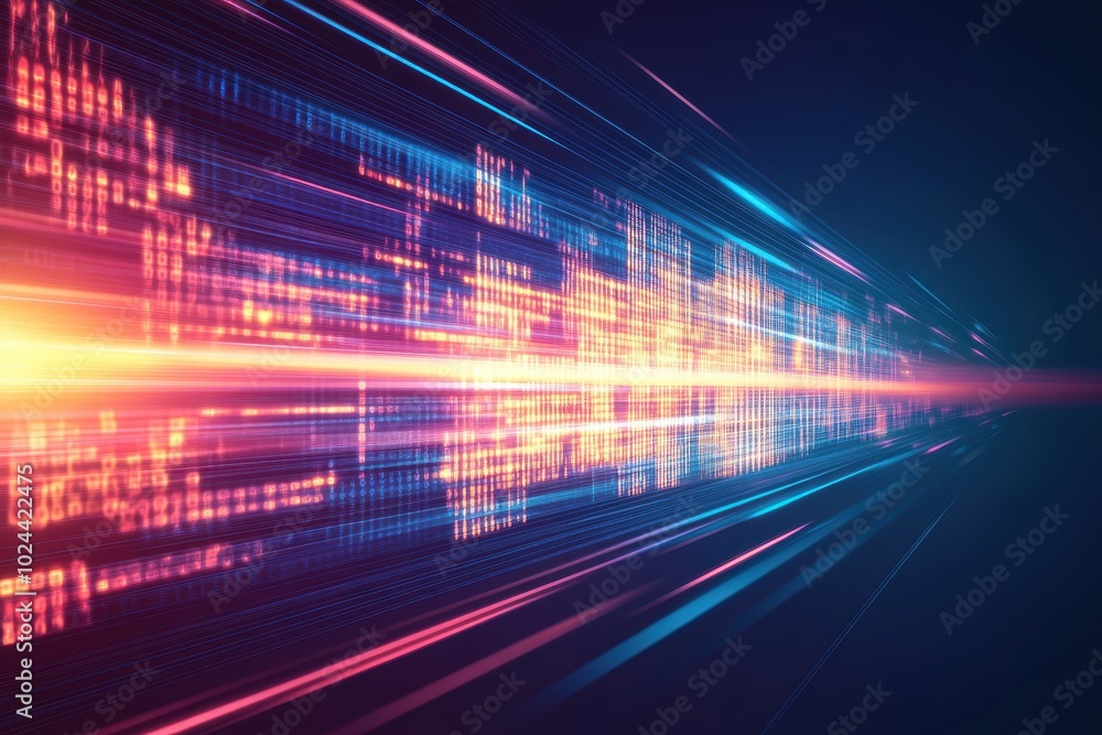 Abstract data stream in cyberspace with neon lights Abstract data stream in cyberspace with neon lights