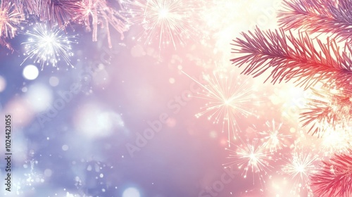 Wallpaper Mural Dazzling Fireworks Display over Snowy Pine Branches Torontodigital.ca