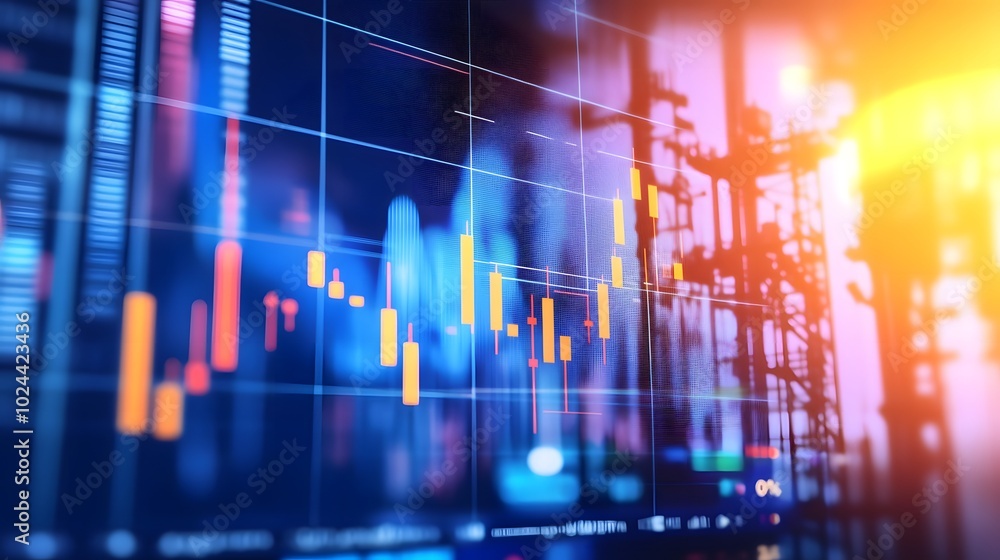 Close-up of digital screen showing oil price graph with rising lines, symbolizing market fluctuations and economic trends in the energy sector Close-up of digital screen showing oil price graph with rising lines, symbolizing market fluctuations and economic trends in the energy sector